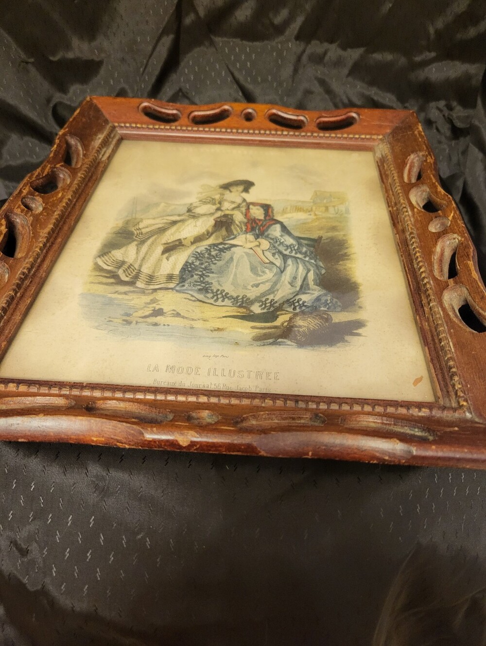 19th Century French La Mode Illustre Print In 13.5 × 11.5 Inch Wood Carved Frame
